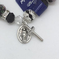 Real Crystal Black Floral Rosary Bracelet - Unique Catholic Gifts