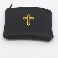 Black Genuine Leather with Cross Rosary Pouch (3 x 21/2") - Unique Catholic Gifts