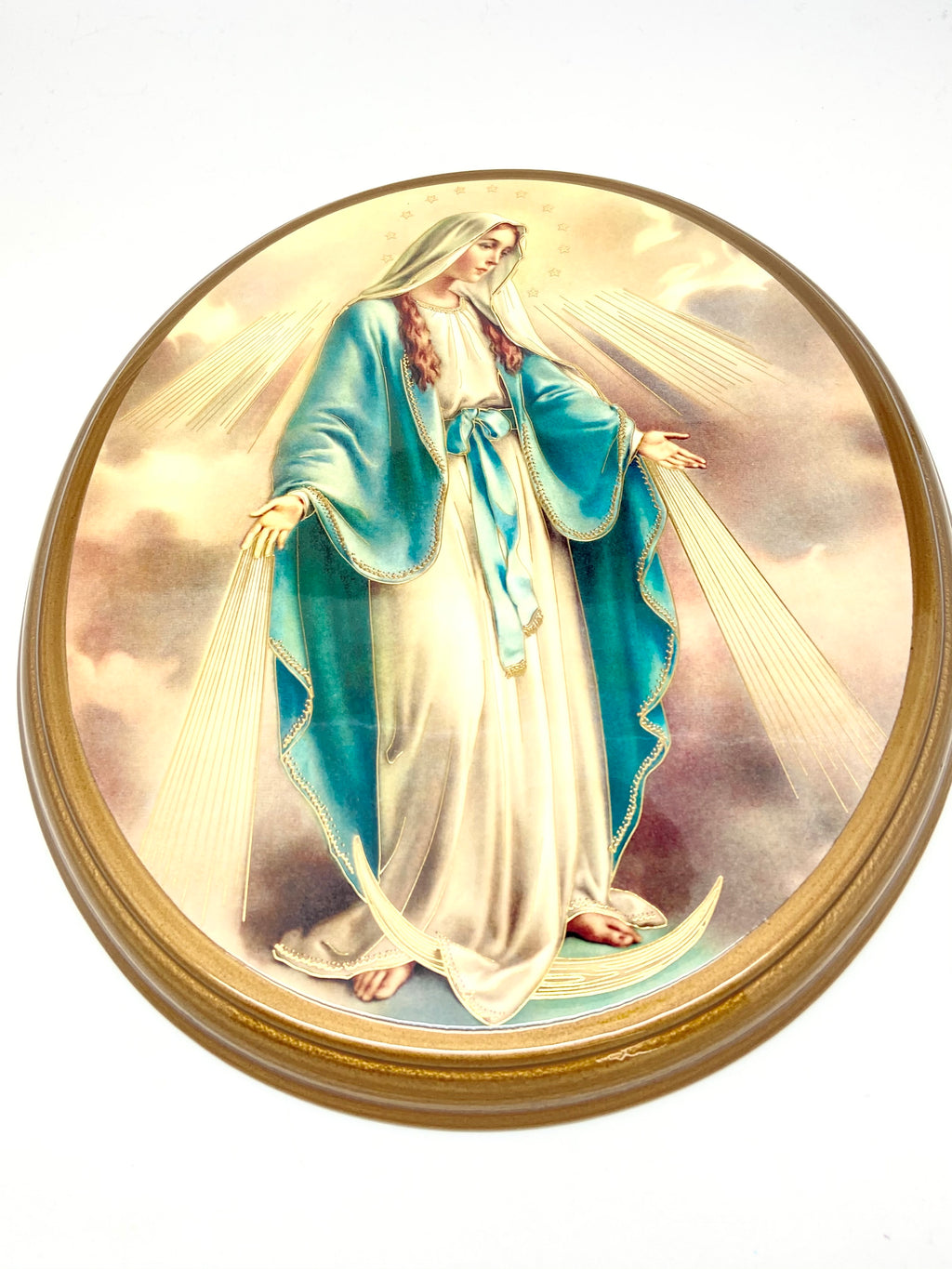 Our Lady of Grace Oval Wood Plaque 10" - Unique Catholic Gifts