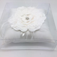 Ring Pillow with Beautiful White Flower Center (Ivory) 7"x 7" - Unique Catholic Gifts