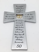 50th Anniversary Wall Cross with Gold Rings (7") - Unique Catholic Gifts