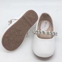 Leatherette Flats with a Rhinestone and Pearl Strap. Size 5 - Unique Catholic Gifts