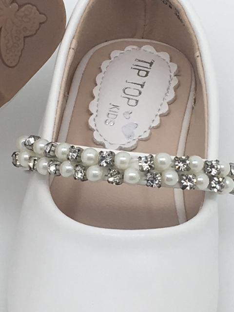 Leatherette Flats with a Rhinestone and Pearl Strap. Size 5 - Unique Catholic Gifts