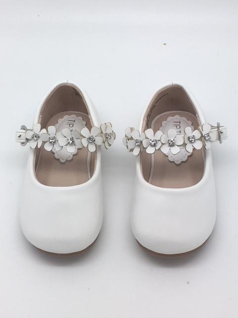 Beautiful Leatherette Shoes with Flowers Across the Strap Size 4 - Unique Catholic Gifts