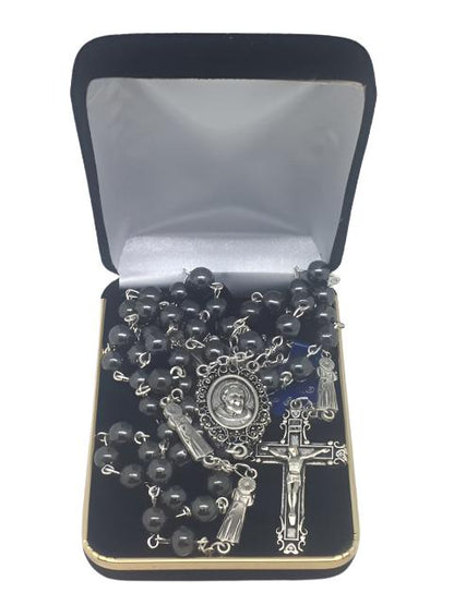 Padre Pio Hematite Rosary (7MM) - Unique Catholic Gifts