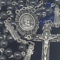 Padre Pio Hematite Rosary (7MM) - Unique Catholic Gifts