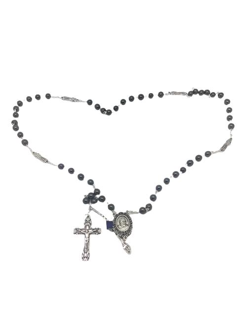 Padre Pio Hematite Rosary (7MM) - Unique Catholic Gifts