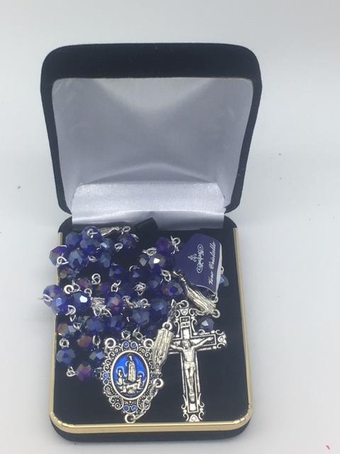 Real Blue Crystal Our Lady of Fatima Rosary (7MM) - Unique Catholic Gifts