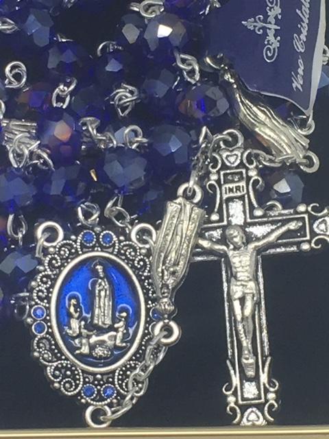 Real Blue Crystal Our Lady of Fatima Rosary (7MM) - Unique Catholic Gifts