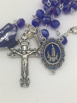 Real Blue Crystal Our Lady of Fatima Rosary (7MM) - Unique Catholic Gifts