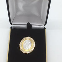 Lady of Grace Pendent and Broach Combo 1" (Gold) - Unique Catholic Gifts