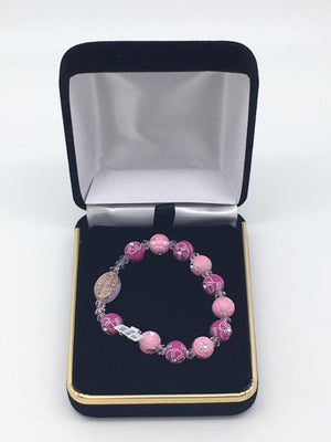 Children's Rosary Bracelet Pink with Flower Accents - Unique Catholic Gifts