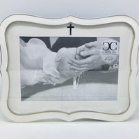 White Baptism Frame 8" (holds 4 x 6") - Unique Catholic Gifts