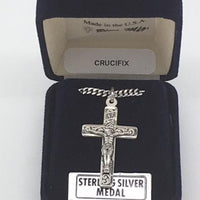 Sterling Silver Crucifix 1 1/4" with 18" chain - Unique Catholic Gifts