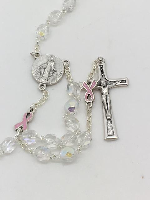 Pink Ribbon St. Peregrine Breast Cancer Rosary - Unique Catholic Gifts