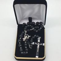Black Wood Rosary with Crowned Madonna Centerpiece and Wood and Metal Crucifix (7mm) - Unique Catholic Gifts