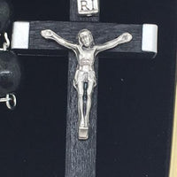 Black Wood Rosary with Crowned Madonna Centerpiece and Wood and Metal Crucifix (7mm) - Unique Catholic Gifts