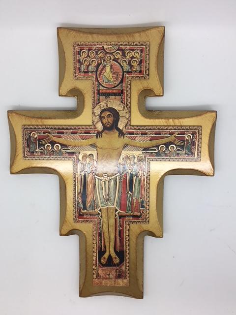 San Damiano Crucifix with Gold Trim 11" - Unique Catholic Gifts