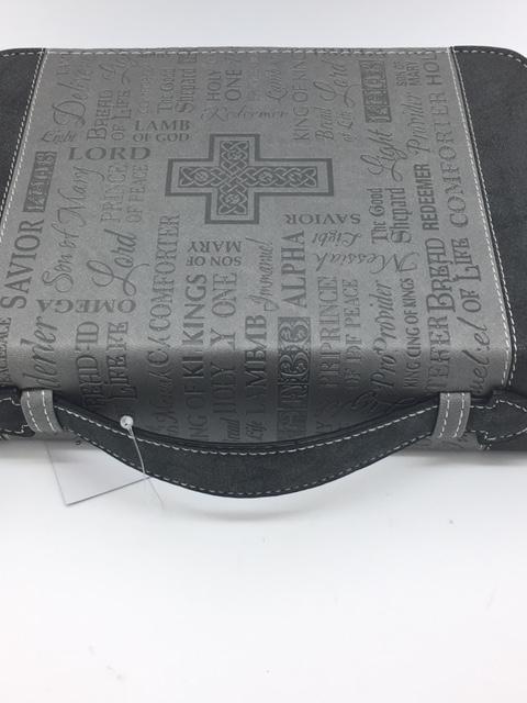 "Names of Our Lord" Bible Cover, Black and Gray. (Medium) - Unique Catholic Gifts