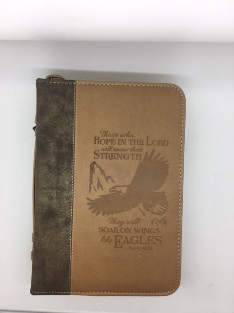 "Soar on Wings like Eagles" Bible Cover, Brown Isaiah 40:31 (Large) - Unique Catholic Gifts