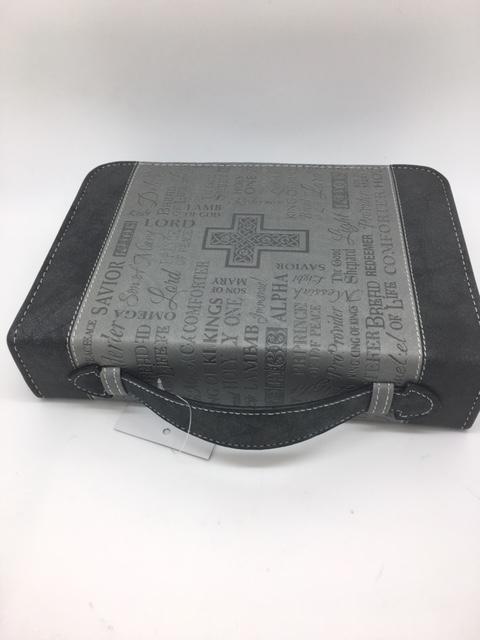 "Names of Our Lord" Bible Cover, Black and Gray. (Medium) - Unique Catholic Gifts