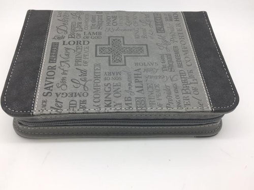 "Names of Our Lord" Bible Cover, Black and Gray. (Medium) - Unique Catholic Gifts