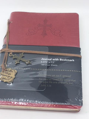 Red  Gift Journal with Cross Bookmark - John 3:16 (7.5