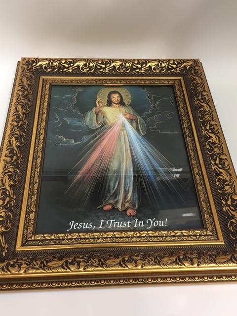 Gold Divine Mercy (Framed in Gold Leaf Antique Frame) 14 1/2" - Unique Catholic Gifts