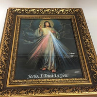 Gold Divine Mercy (Framed in Gold Leaf Antique Frame) 14 1/2" - Unique Catholic Gifts