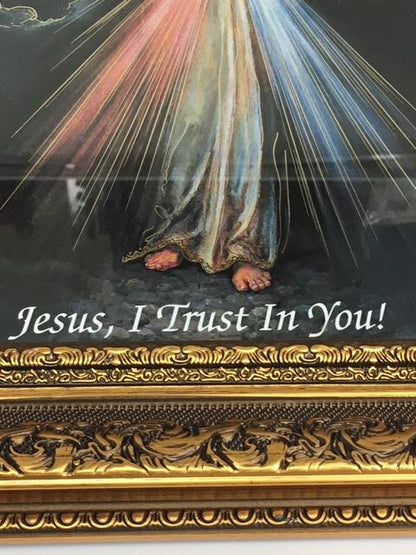 Gold Divine Mercy (Framed in Gold Leaf Antique Frame) 14 1/2" - Unique Catholic Gifts