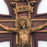 Victorian Style Crucifix Oak and Antique Gold Finish 10 1/4" - Unique Catholic Gifts