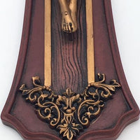 Victorian Style Crucifix Oak and Antique Gold Finish 10 1/4" - Unique Catholic Gifts