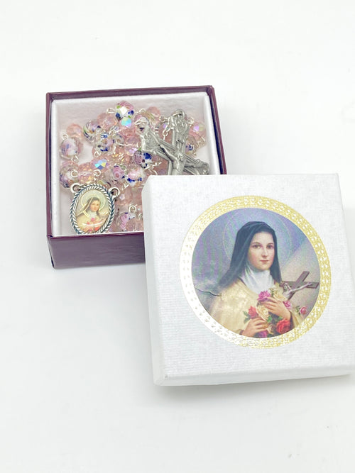 Saint Therese Pink Venetian Glass Rosary (8mm) - Unique Catholic Gifts
