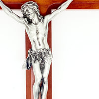 Cherry Wood Crucifix with Silver Pewter Corpus 12" - Unique Catholic Gifts