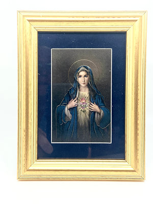 Immaculate Heart of Mary in a Matted Gold Frame 5 1/4