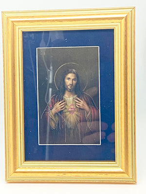 The Sacred Heart of Jesus in a Matted Gold Frame 5 1/4