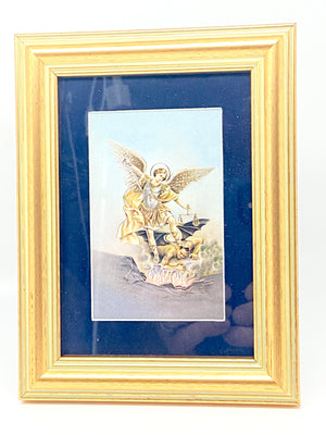 Saint Michael the Archangel in a Matted Gold Frame 5 1/4