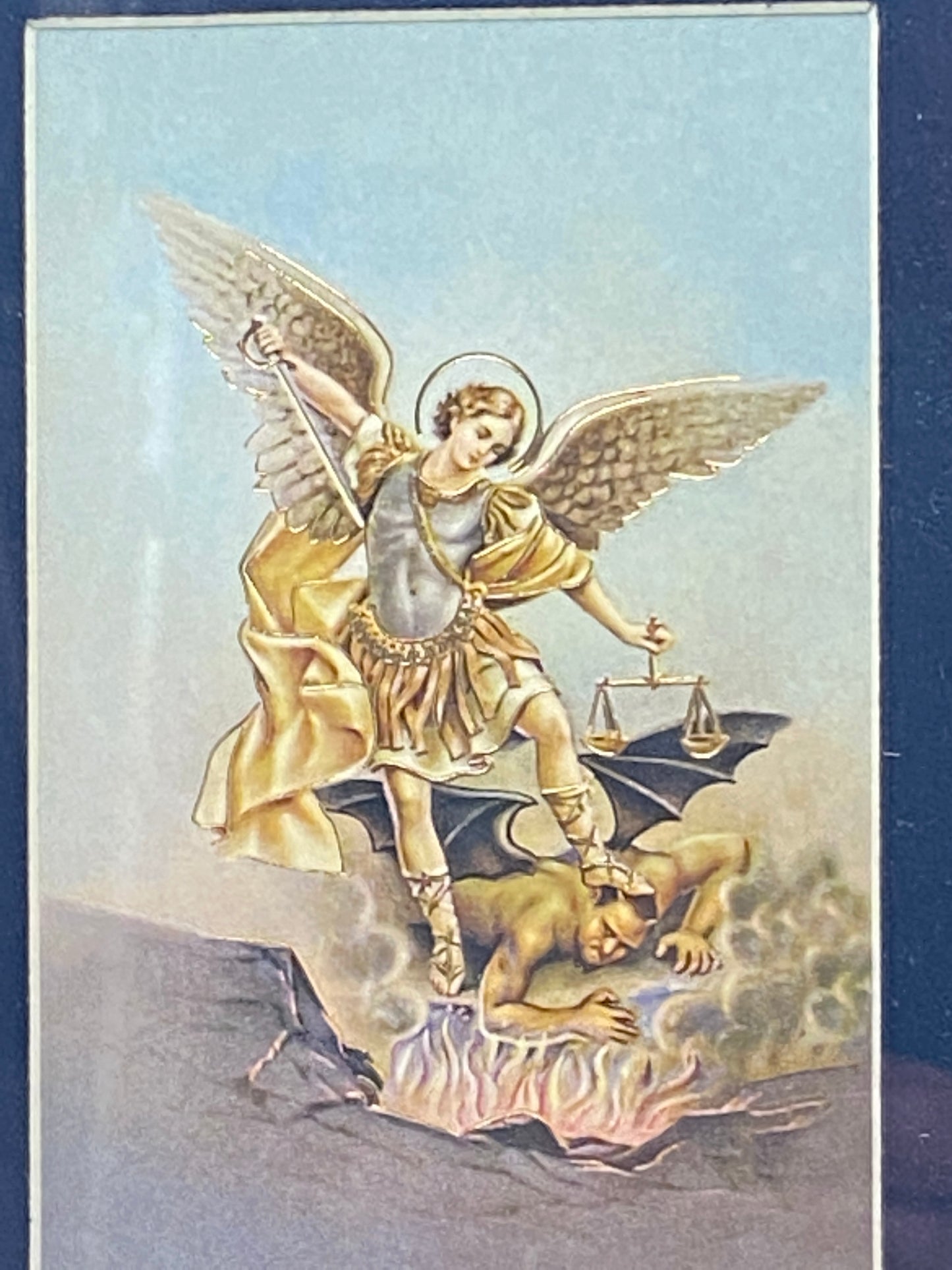 Saint Michael the Archangel in a Matted Gold Frame 5 1/4" - Unique Catholic Gifts