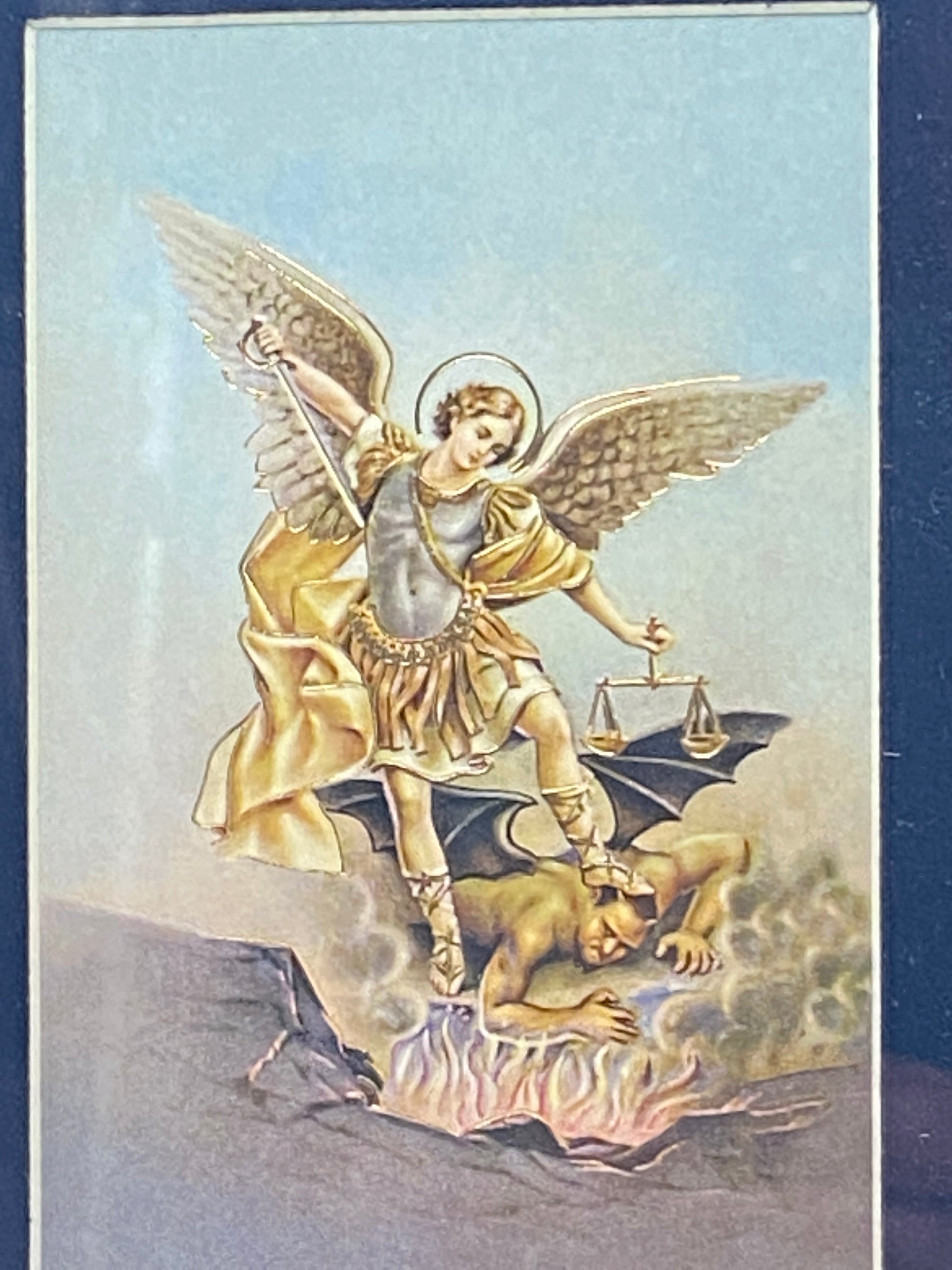 Saint Michael the Archangel in a Matted Gold Frame 5 1/4" - Unique Catholic Gifts