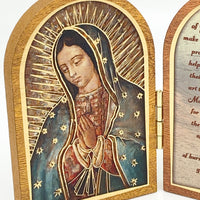 Our Lady of Guadalupe Natural Wood Standing Diptych - Unique Catholic Gifts