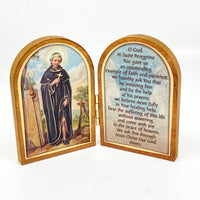 Saint Peregrine Natural Wood Standing Diptych - Unique Catholic Gifts