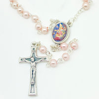 Petite Pink Glass Rosary with Guardian Angel Keepsake Box 4MM - Unique Catholic Gifts