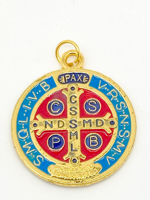 Gold and Colored St. Benedict Medal Large 1 1/4" - Unique Catholic Gifts