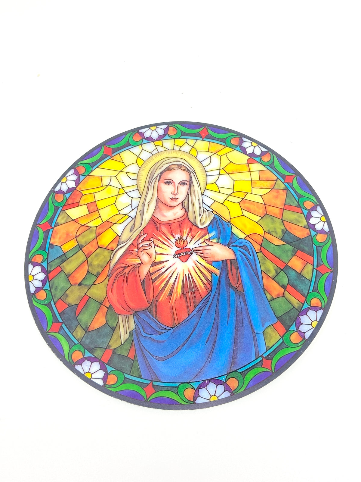 The Immaculate Heart of Mary Catholic Stained Glass Sticker Suncatcher 5 1/2" - Unique Catholic Gifts