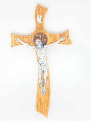 Olive Wood Carved St. Benedict Wall Crucifix 12 1/2