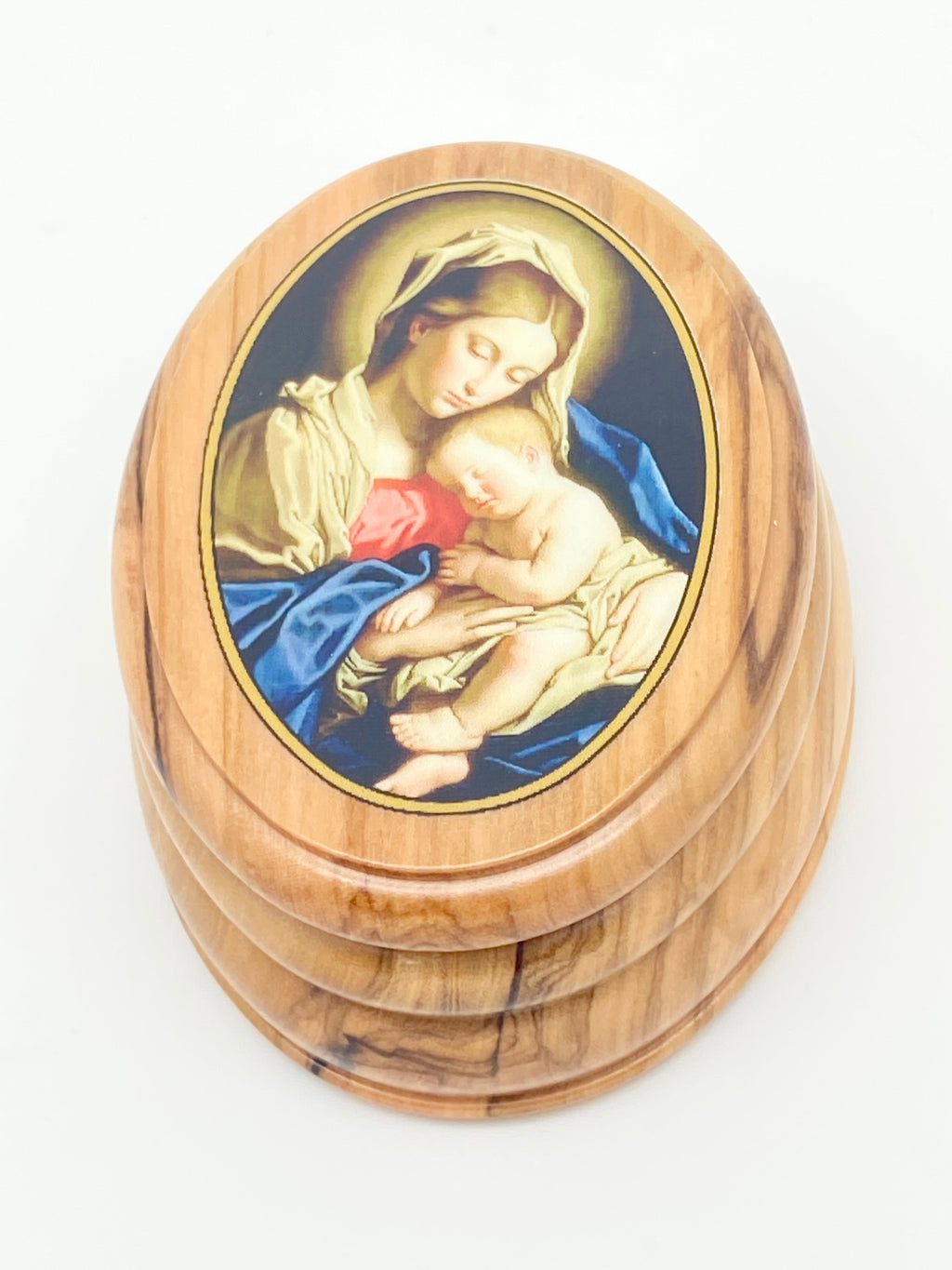 Madonna and Child Olive Wood  Premium Crafted Sassoferrato Rosary Box - Unique Catholic Gifts