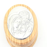Holy Family Olive Wood Silver Plated Premium Rosary Box (Vertical) - Unique Catholic Gifts