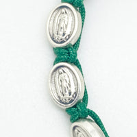 Our Lady of Guadalupe Italian Medals and Slip Knot Bracelet (Green) - Unique Catholic Gifts