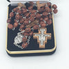 Franciscan Tau and San Damiano Rosary Brown Wood - Unique Catholic Gifts