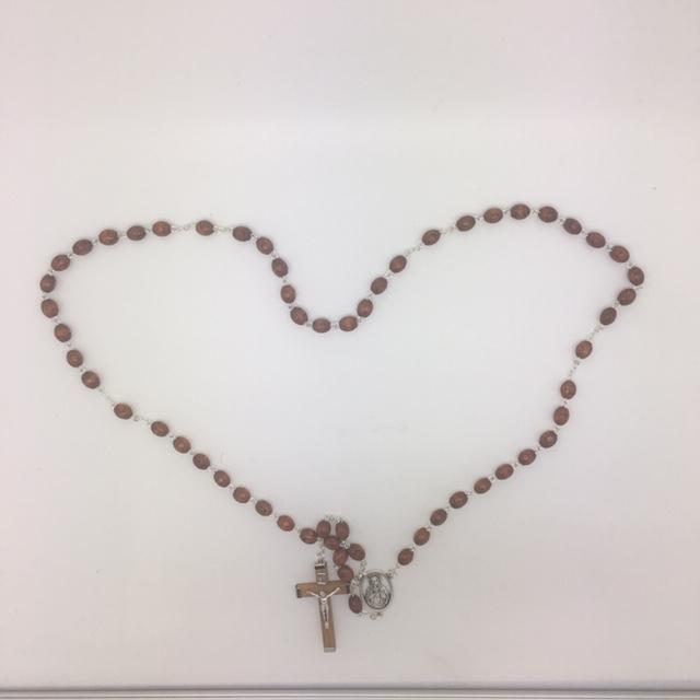 Natural Wood Cut Beads Sacred Heart Rosary (6MM) - Unique Catholic Gifts